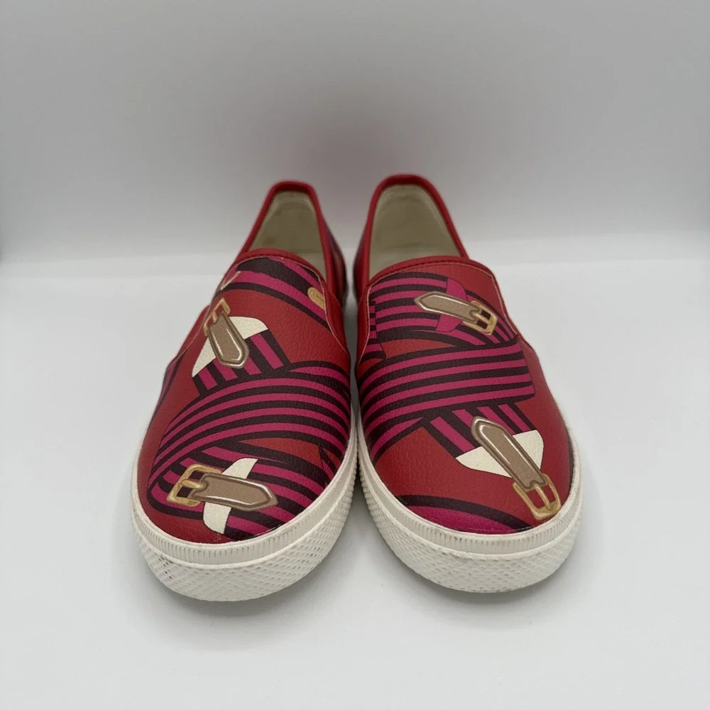 Lauren Ralph Lauren Jinny Slip On Sneakers Red Belting AOP‎ Sz 6 B